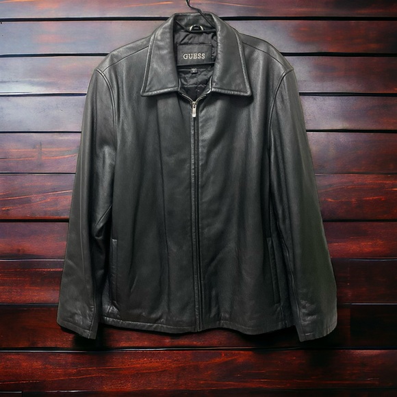 Guess Men’s Warm Quilt Lined Black Genuine Leather Zipper Jacket! - Picture 5 of 7